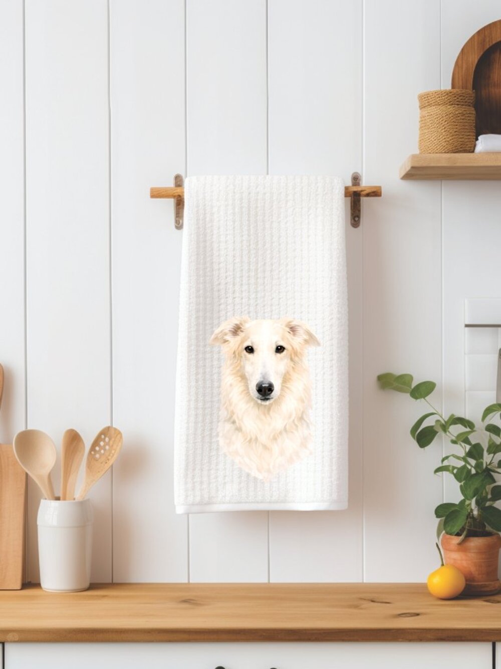 Borzoi Dog Waffle Weave Decorative Kitchen Tea Towel